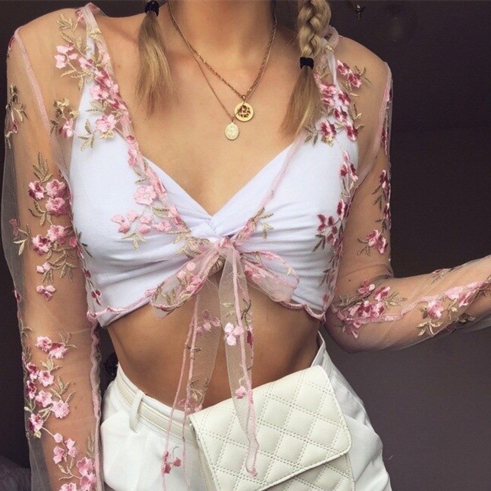 Floral Embroiled Knott Top